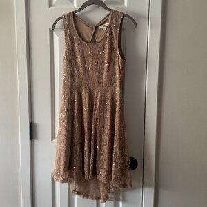 Ya Los Angeles Womens Brown Sequin Open Back High Low Dress Size S Small